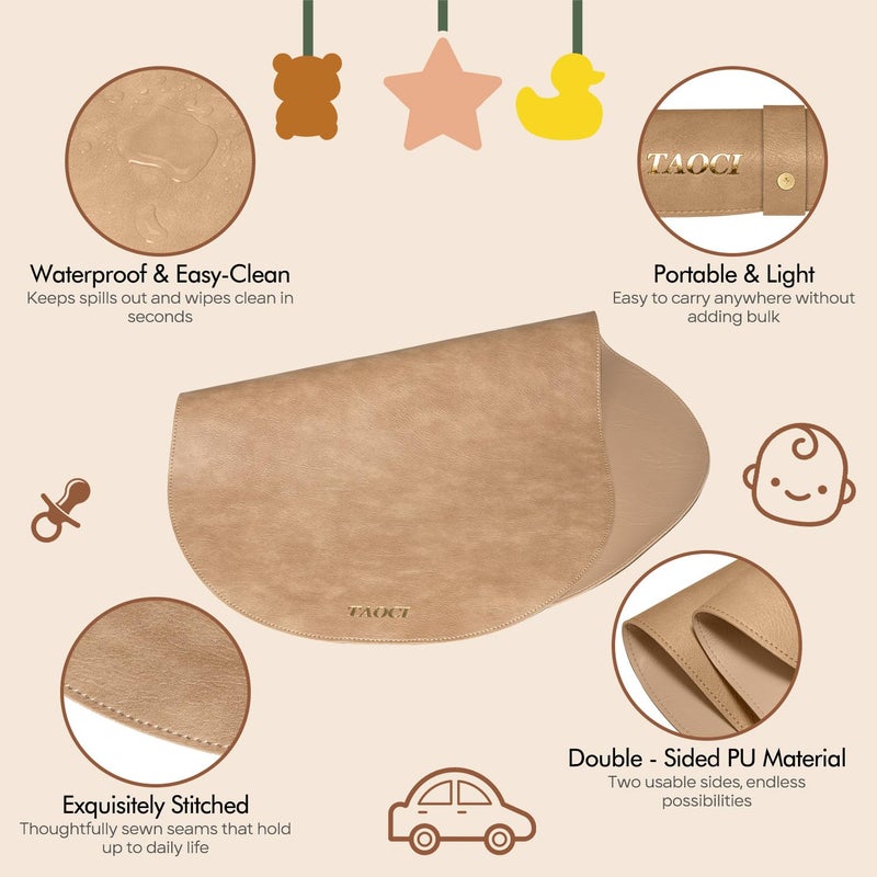 TAOCI Changing Pad Portable, Diaper Changing Pad, Baby Changing Mat, Waterproof & Wipeable Vegan Leather Change Pad for Home & Travel, Brown - Image 3
